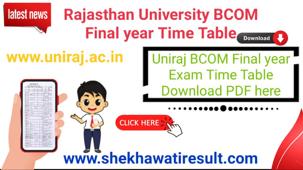 Rajasthan University BCOM Final year Time Table