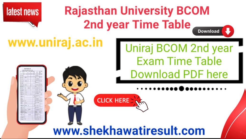 Rajasthan University BCOM 2nd year Time Table