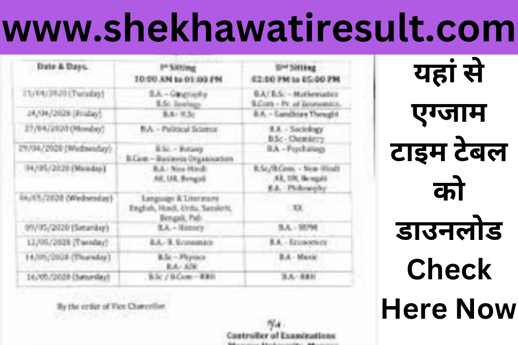 All University BSC 2nd year Time Table